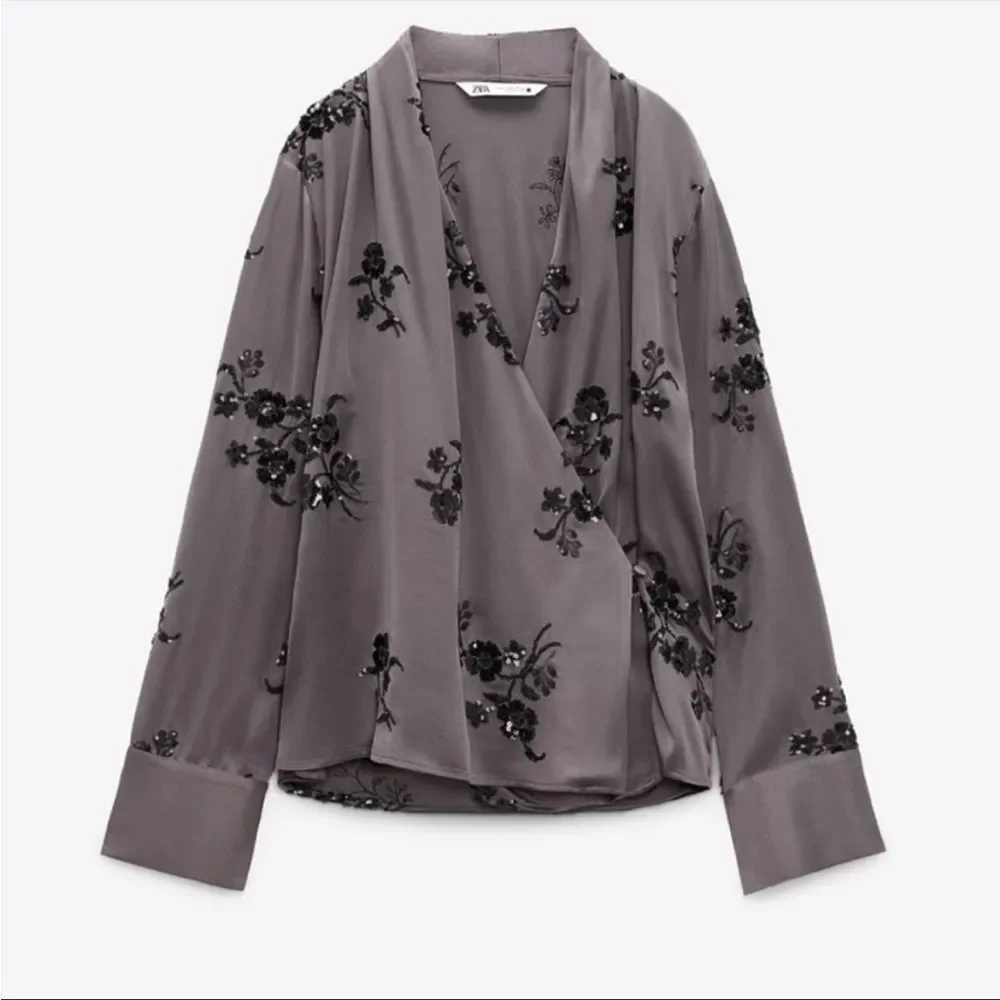 ⛔️ PENDING SALE⛔️ZARA SEQUIN EMBROIDERED WRAPBLOUSE MINK 2731/281/191/021 - Picture 10 of 12